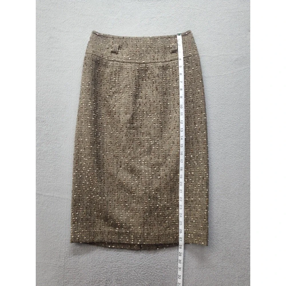Etcetera Brown Herringbone Tweed Wool Blend Pencil Skirt Size 2 Professional